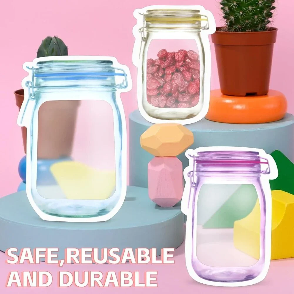 30 PCS Multi-Size Mason Jar Bottle Pattern Zipper Bags,Reusable Airtight Seal Le